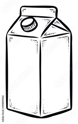 Simple graphic of a beverage carton with a screw cap, ideal for conveying freshness, dairy products, or liquid packaging concepts in food industry presentations and store advertisements.