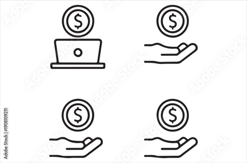 Online payments and financial transactions illustrated with coins and devices