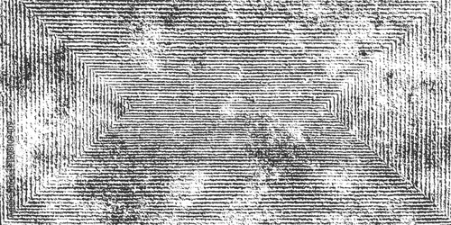 Black and white textured concentric square pattern with distressed overlay