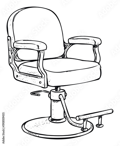 Professional barber chair for hair salon use featuring a classic vintage design and hydraulic lift mechanism suitable for cosmetology business equipment catalogs and graphic design projects