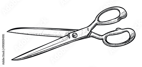 Professional tailoring scissors drawing ideal for handicraft, sewing, or haircutting related projects, perfect for various DIY blogs, educational content, or apparel industry promotions.