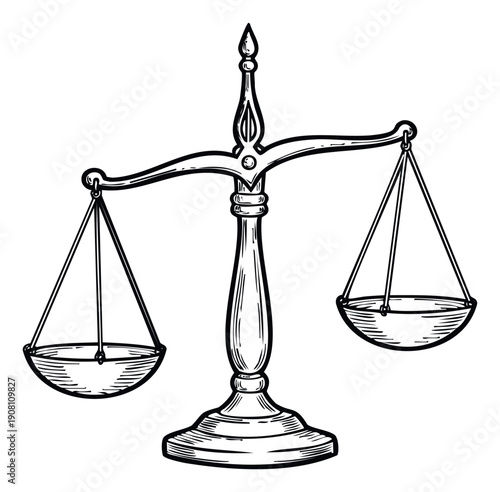 Classic balance scale weighing justice symbol for legal firm branding or ethical business principle representation on documents and presentations