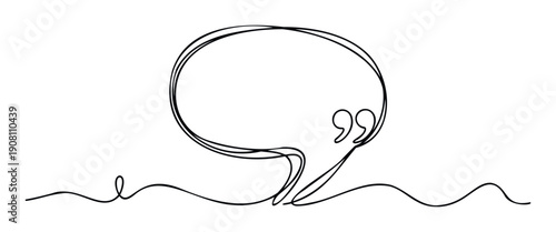 Continuous line drawing forming a dynamic speech bubble with integrated quotation marks, perfect for illustrating quotes, testimonials, or visual communication in various media and