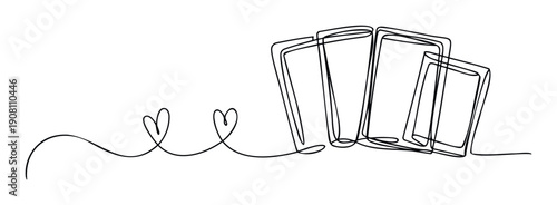 Continuous one line drawing of two hearts gracefully transforming into modern mobile phones symbolizing love, connection, and digital communication for technology and relationship themed