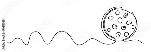 Continuous line drawing depicting a wavy path connecting to a spotted sphere, symbolizing global connections or journey, suitable for educational or environmental communications.