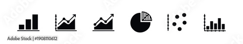 Comprehensive data visualization icons featuring various chart types and graphs ideal for business analytics financial reporting and statistical presentation applications
