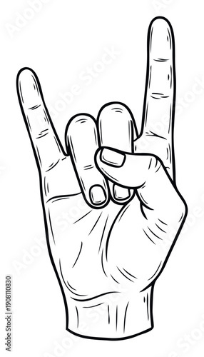 Expressive hand gesture symbolizing rock and roll culture, heavy metal music, and enthusiastic approval, perfect for concert posters, band branding, or youthful lifestyle promotions.