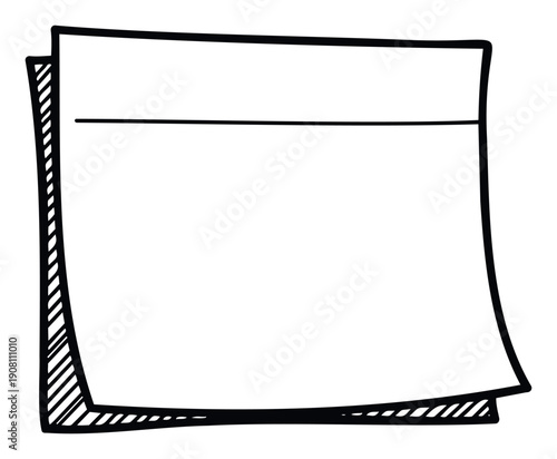 Simple hand drawn graphic of a blank sticky note perfect for adding personal messages and reminders to digital projects or presentations requiring a casual, organized feel