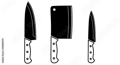 Three kitchen knives with sleek designs and ergonomic handles, vector illustration Whisk_887aa49756234a28ad746ba17616c07edr