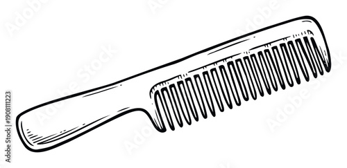 Handdrawn style hair comb essential for personal grooming, professional hairdressing, and elegant beauty salon marketing materials or product packaging.
