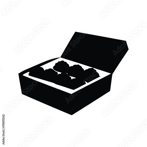 box of chocolates silhouette vector illustration, Silhouette of a black and white jewelry box with intricate design vector illustration
