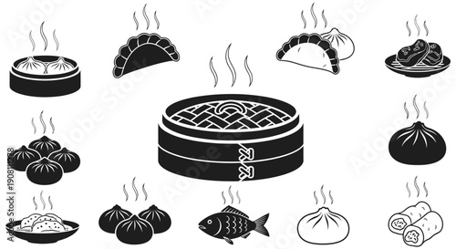 Collection of various steamed dumplings and food items in bamboo steamers, a culinary art