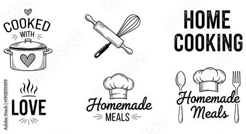 Culinary Delights A Collection of Whimsical Icons Celebrating Homemade Cooking, Love, and Delicious Meals for Every Kitchen