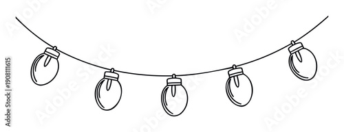 Hand drawn doodle string of decorative party light bulbs illuminating celebrations and events, perfect for holiday greetings and festive invitations.