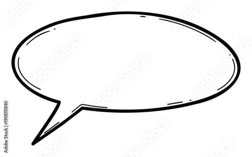 Black outline speech balloon with an organic handdrawn appearance suitable for conveying information or commentary in various creative designs.