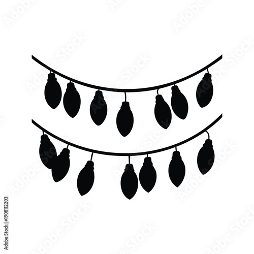 christmas lights hanging silhouette vector illustration, Elegant black and white bean-shaped pendant lights hanging from a string silhouette vector illustration