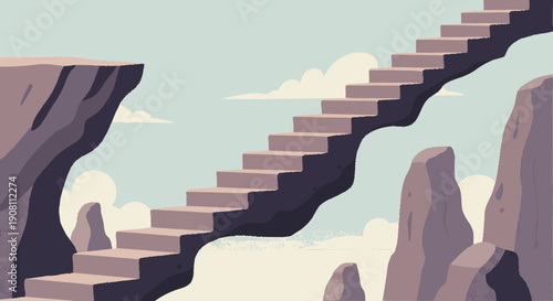 Staircase Bridge Connecting Two Cliffs.