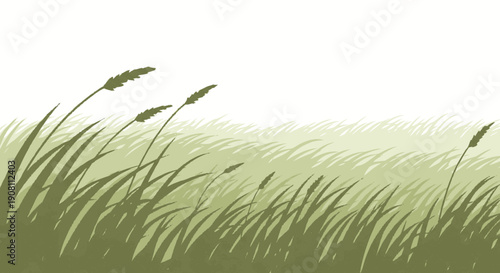 Green Grass Blades with Seed Heads.