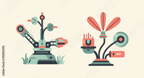 Futuristic Robots Assembling Mechanical Plants.