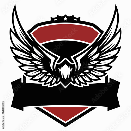 Eagle Winged Shield Emblem Logo with Blank Ribbon Banner for Esports and Sports Team