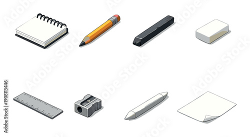Collection of artistic drawing tools on gradient background