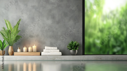Serene spa interior featuring candles, towels, and plants creates calming atmosphere for relaxation and rejuvenation