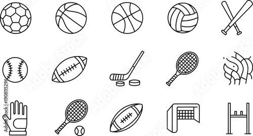 Collection of various sports equipment icons