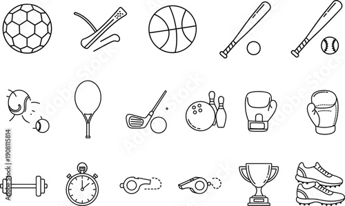 Collection of sports equipment and symbols