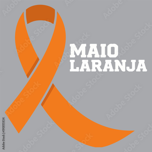 Maio Laranja Awareness Campaign Logo with Orange Ribbon for Child Protection