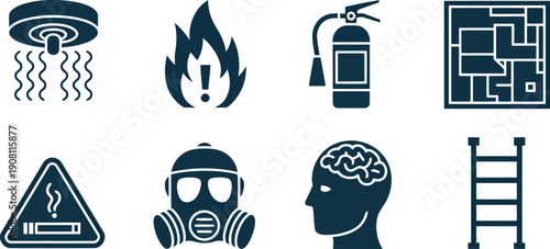 Standardized industrial and workplace safety icons for hazard identification and prevention