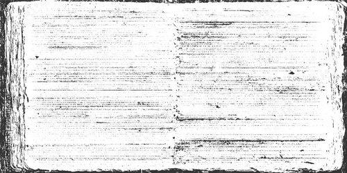 Grungy distressed open book with dense black text and white pages grunge