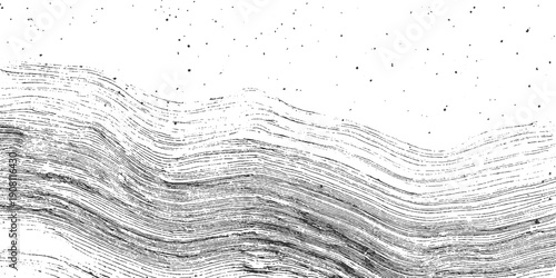 Abstract monochrome textured background with wavy lines and scattered dots