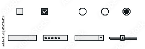 Retro user interface elements featuring icons and controls