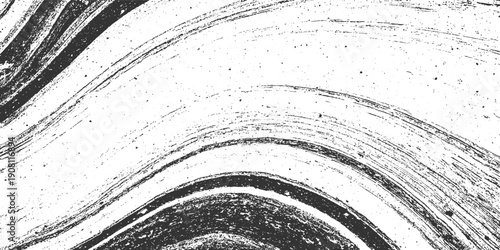 Black ink brush strokes forming wavy lines on white textured background with speckles abstract brushstroke