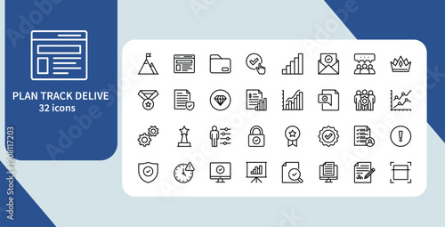 Business Dashboard and Project Management Line Icon Set