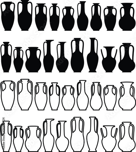 Collection of various black and white vase silhouettes