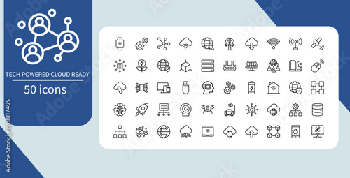 Technology and Cloud Computing Line Icons Set