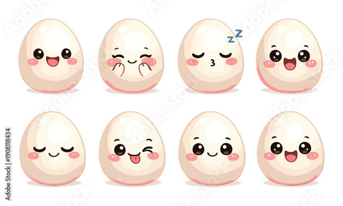 Cute cartoon eggs with different facial expressions on gradient background