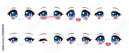 Cute anime eyes expressions on gradient background
