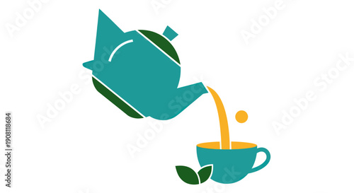 Teapot pouring drink into cup vector