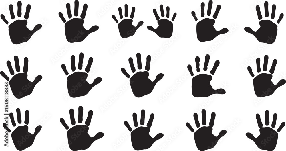Fototapeta premium Black hand silhouettes on white background pattern design