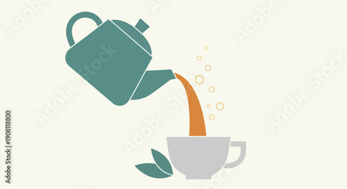 Teapot pouring tea into cup