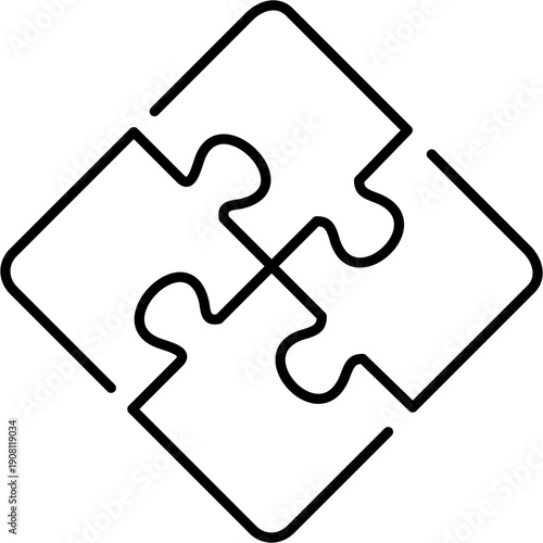 Business Solutions and Teamwork: Outline of Four Connected Puzzle Pieces