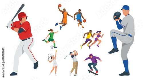 Vibrant illustration of diverse athletes in various sports actions.
