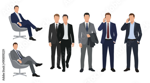 Collection of businessmen in various poses and attire.