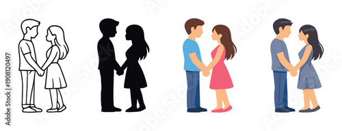 Silhouette to full color: young couple holding hands, transition concept