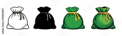 Four drawstring bags in gradient lights and shadows on dark background