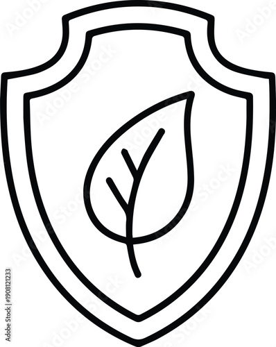 Eco protection shield line icon with leaf representing environmental safety and nature conservation