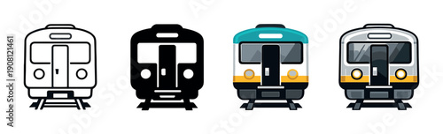 Colorful iconic trains illustration on gray background
