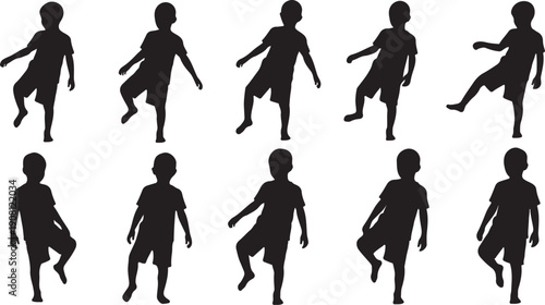 Silhouette of a boy dancing in various poses sequence